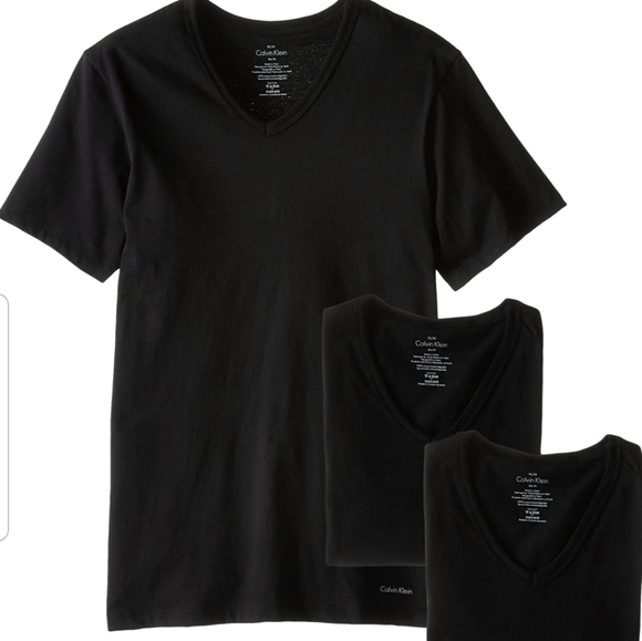 Calvin Klein Men's Short Sleeve 3 PACK Black V - Picture 1 of 4